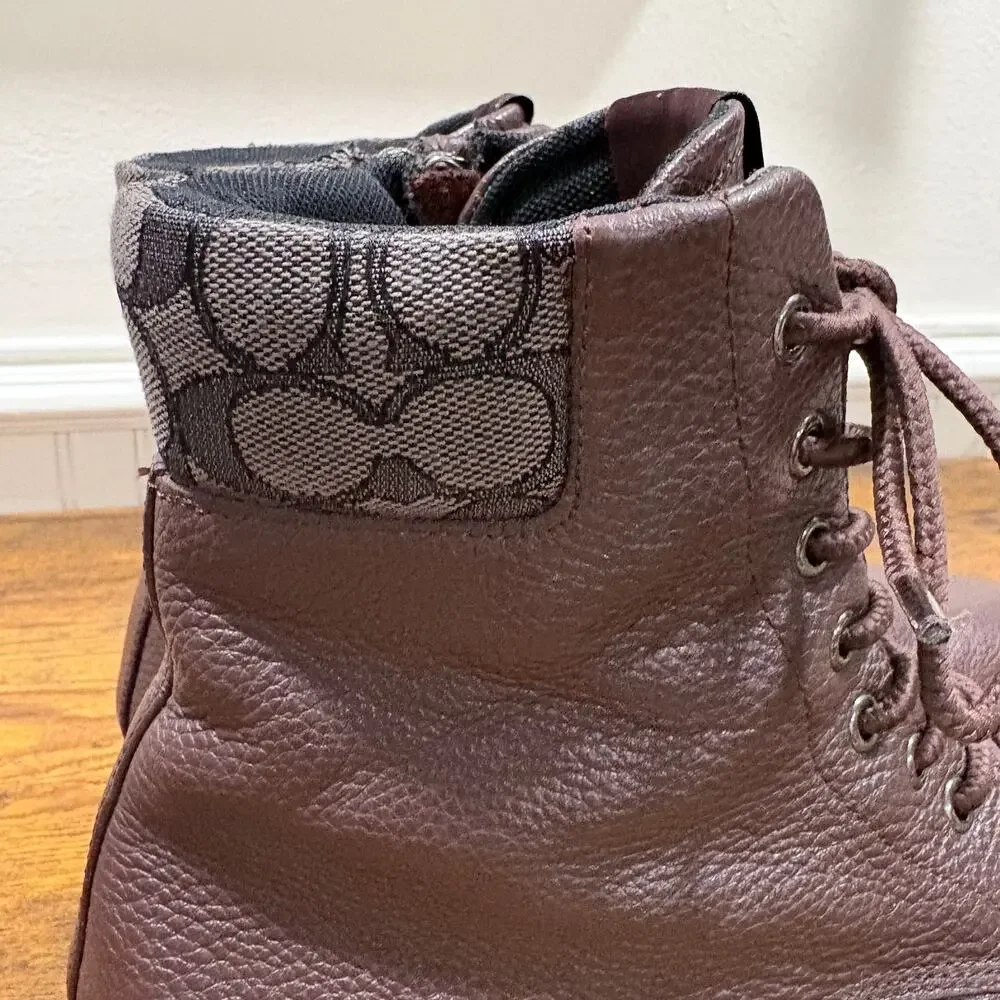 Coach Mens Size 11.5 Boots Citysole Monogram Signature Grained Leather Burgundy